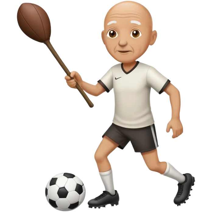 Old bald man with a stick playing football emoji