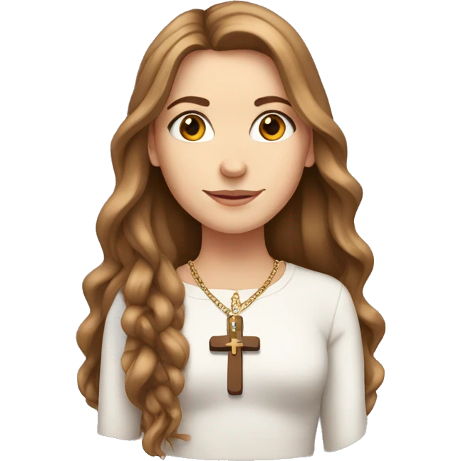 White girl, with brown long hair and a cross necklace emoji