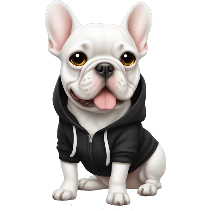Frenchie white wearing black hoodie emoji