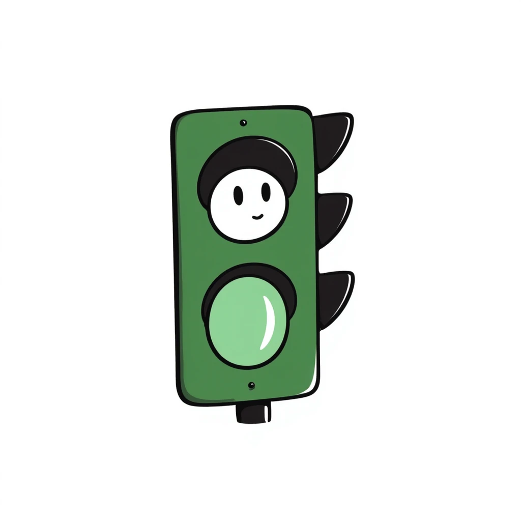 hand-drawn green traffic light with illuminated green signal emoji