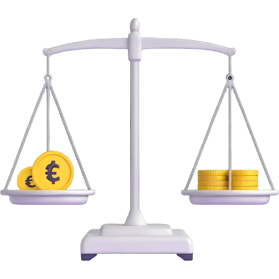 balance scale with Euro symbol € in the trays emoji
