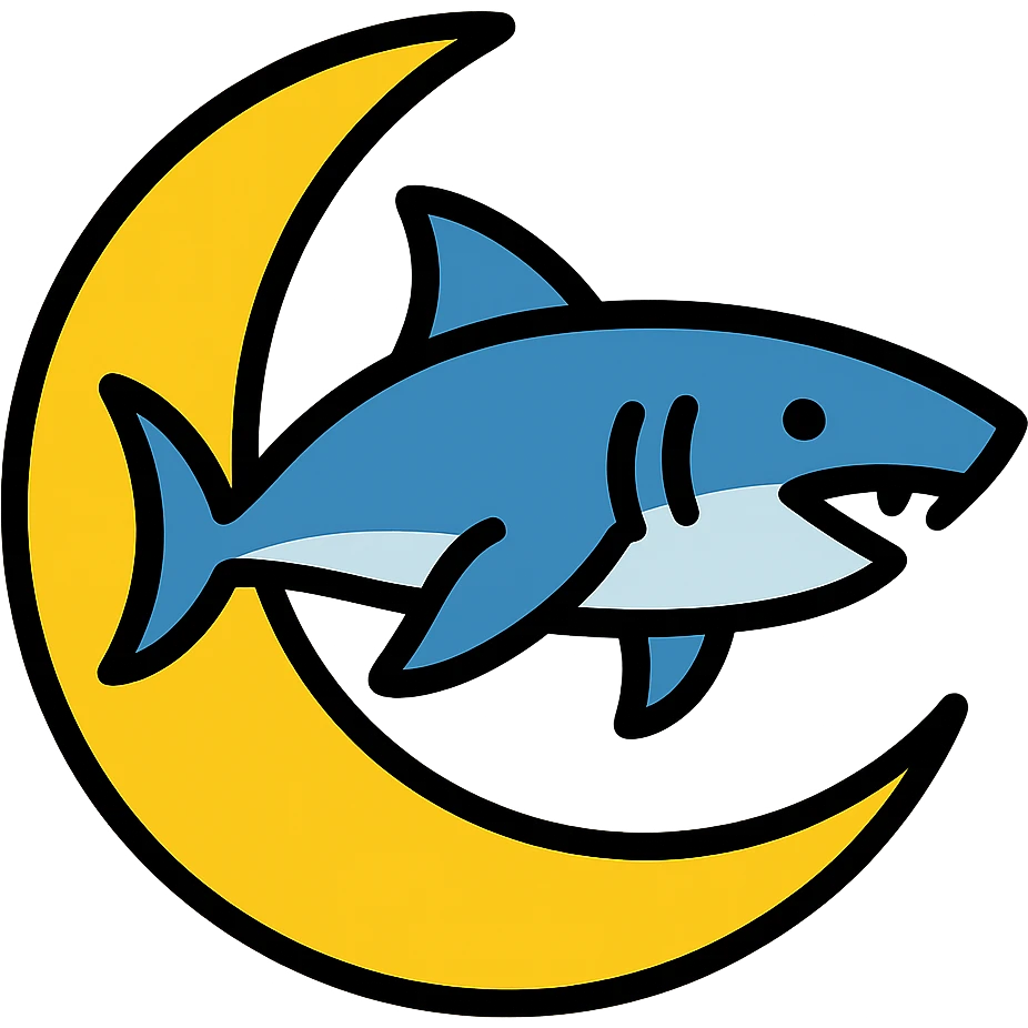 Make the shark swimming across the moon, keep the color outline icon style emoji