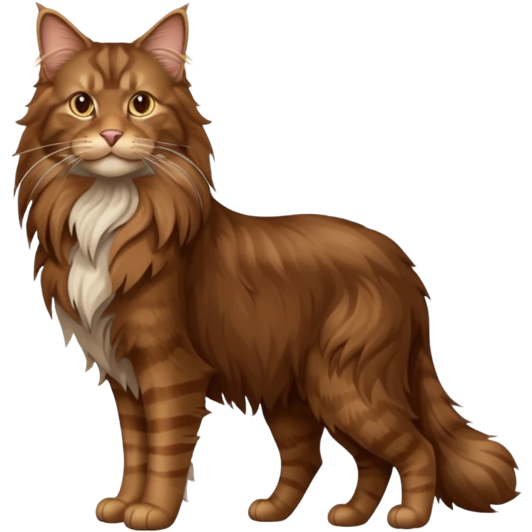 A high-resolution photo-realistic digital illustration of a brown maine coon cat, full body noble maine coon emoji