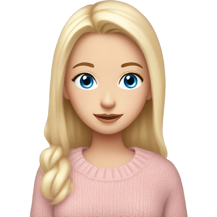 Pretty blue eyed white girl with light pink sweater reading cozy emoji