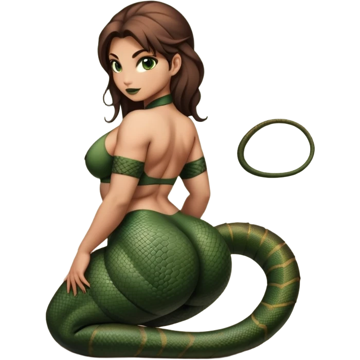 Cobra-lizard girl with gigantic ass, thick thighs, wide hips. NSFW. emoji