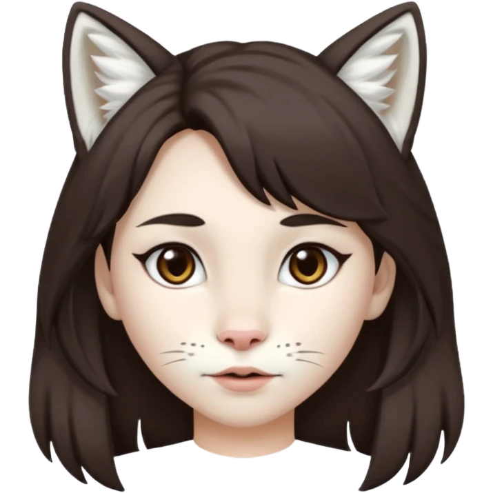 Femboy au cheveux marron foncé avec des oreilles de lynx blanc emoji