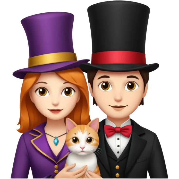 magician couple and their pet cat emoji