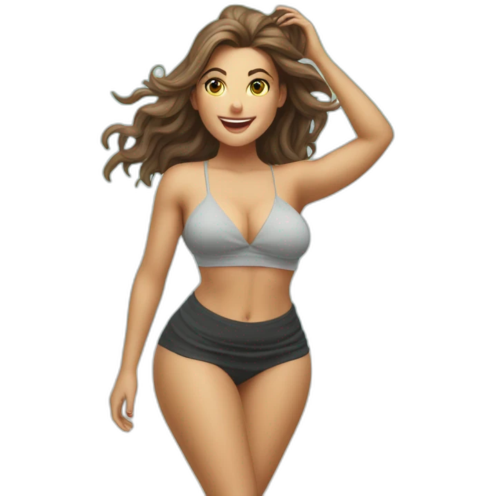 full body back view curvy caucasian beauty in small skirt lifted by the wind bikini emoji