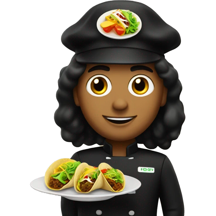 taco chef with black uniform and a plate of tacos in hand  emoji
