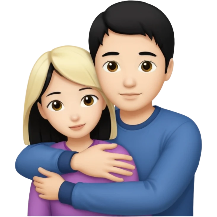 Asian Man black hair hugging blonde girl emoji