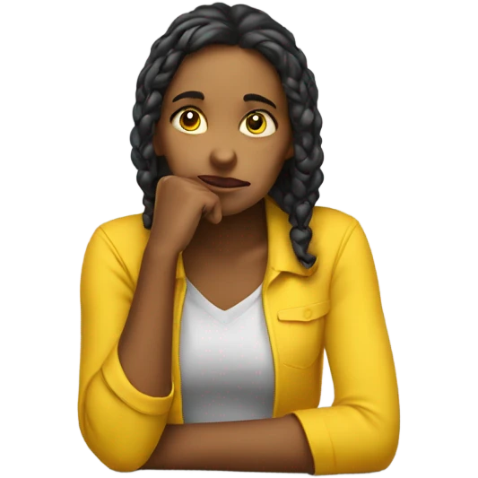 yellow girl thinking with hand on chin emoji