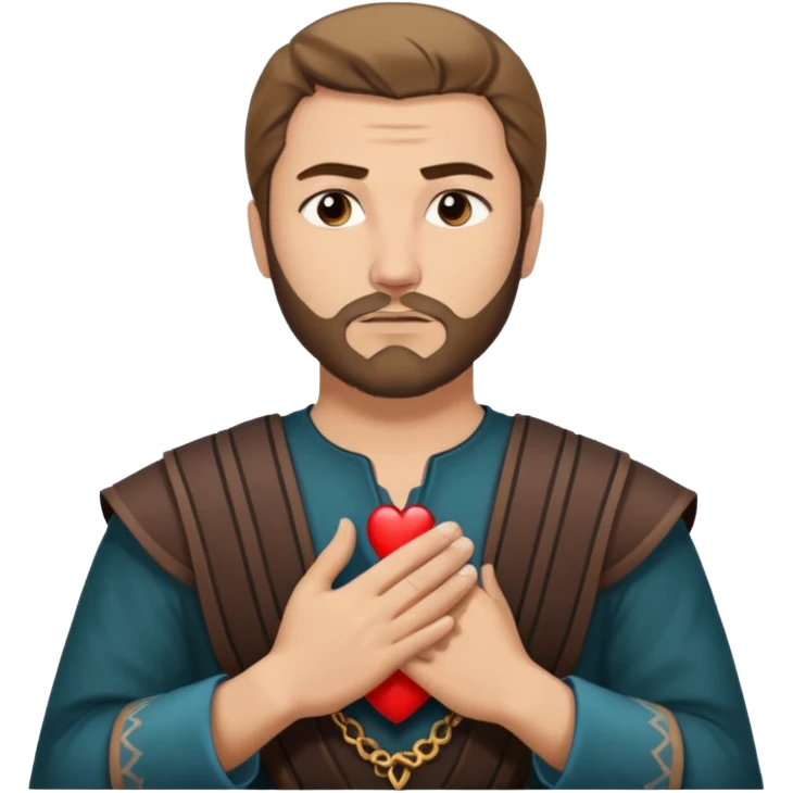 ایسا تصویر بناو جس میں ارتعرل کا عثمان جیسا بندہ دل پر ہاتھ رکھے ہوئے تابعداری کے حالت میں نظر ائے۔ emoji
