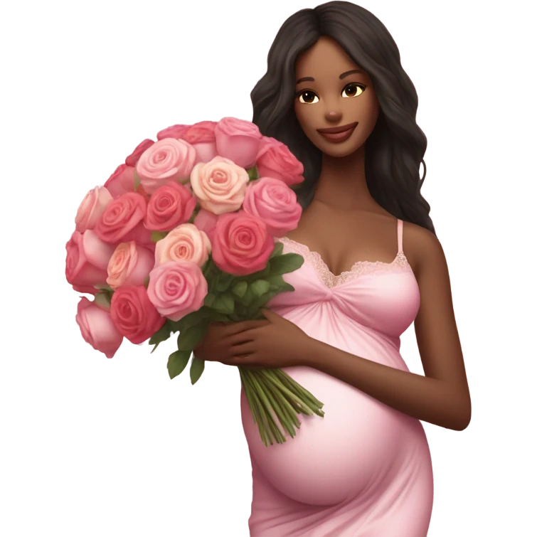 Photo of a Victoria secret model pregnant posing with flowers on a pregnancy shoot emoji