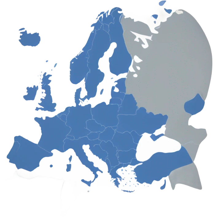 create a map of the schengen space with all the countries that are part in blue  emoji