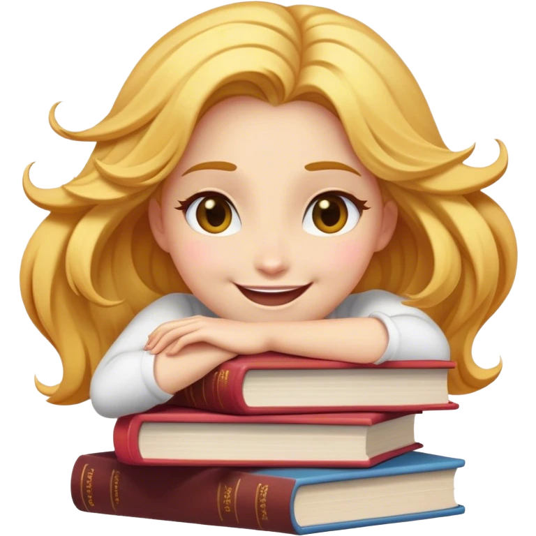 Cinematic Adorable Belle Portrait Emoji, Giggling as she hugs a stack of books, eyes twinkling with excitement, golden hair tousled slightly, a perfect mix of beauty and endearing nerdiness! emoji
