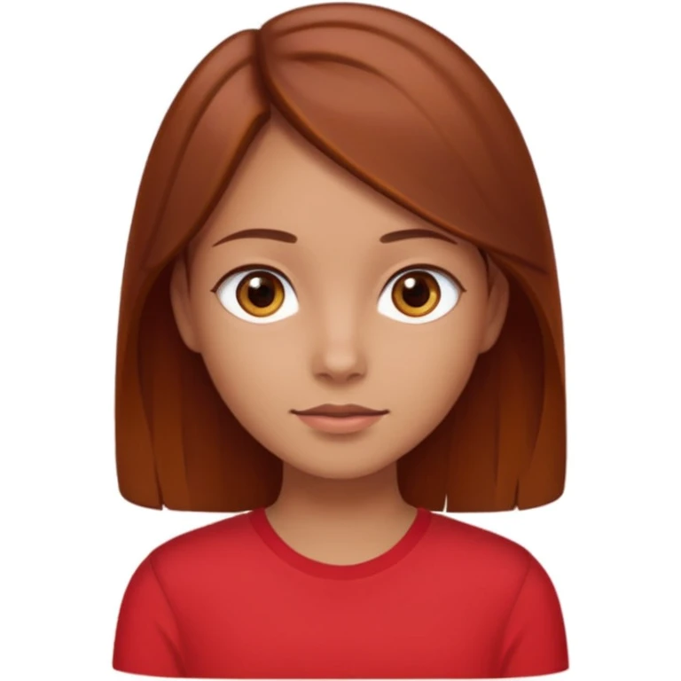 girl with tannish skin, brown eyes, chestnutish hair with a slight red tint to just past shoulder length in a red shirt  emoji