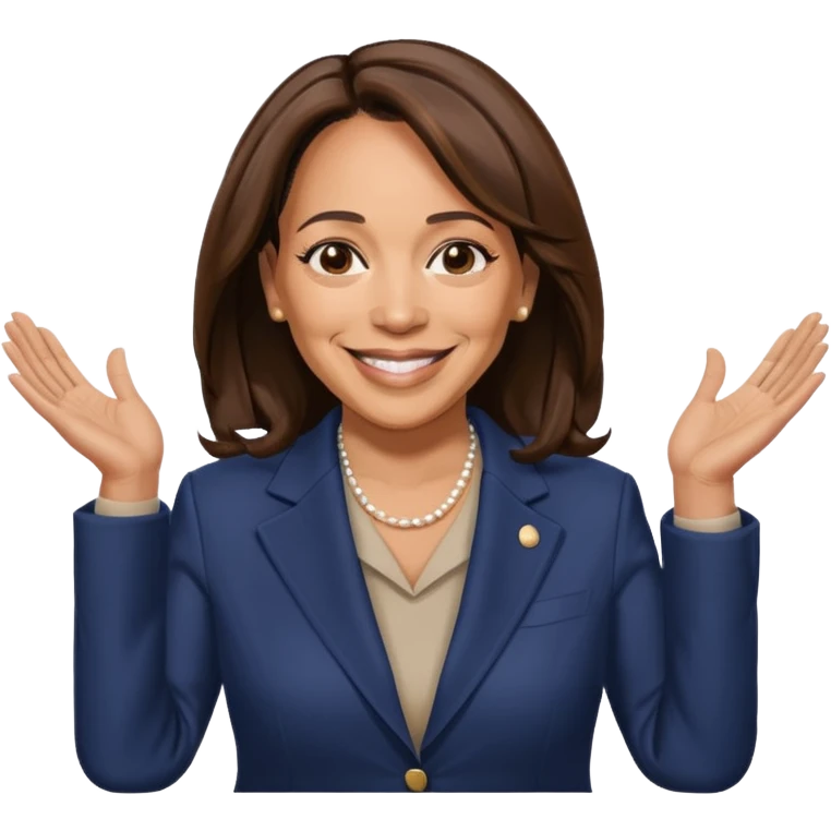 Kamala Harris smiling warmly, hands at her sides emoji