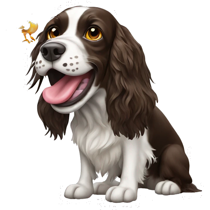 Springer spaniel with bird in mouth emoji