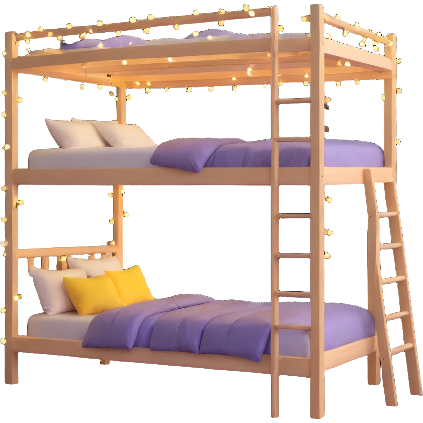 raised loft bed with twinkling fairy lights strung underneath emoji