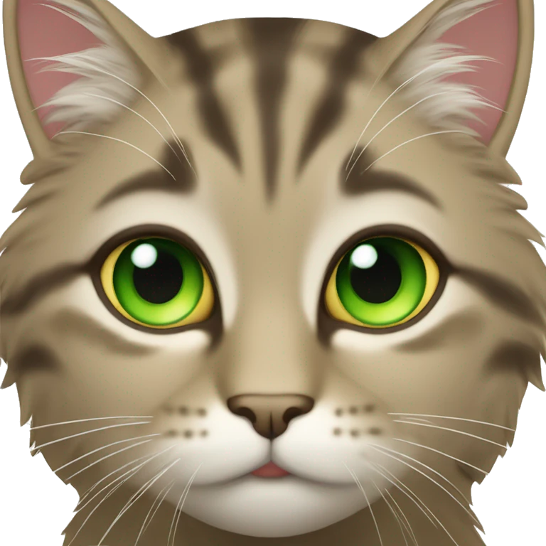 Fluffy tabby cat with green eyes emoji