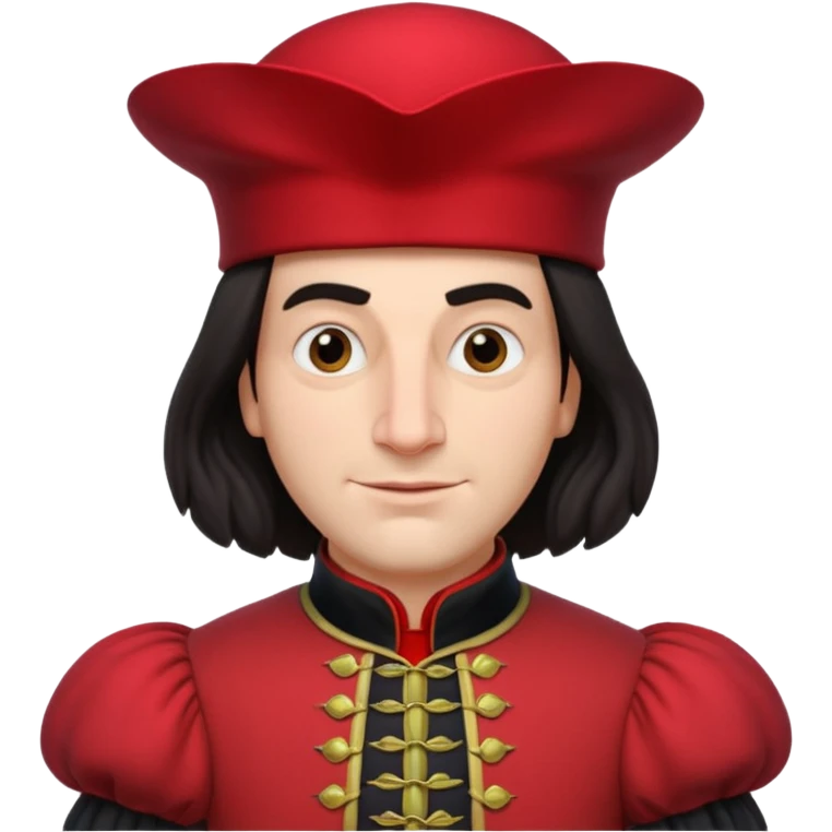 lord farquad avec un chapeau rouge plat sur le dessus, il a un vêtement rouge avec des manches bouffantes emoji