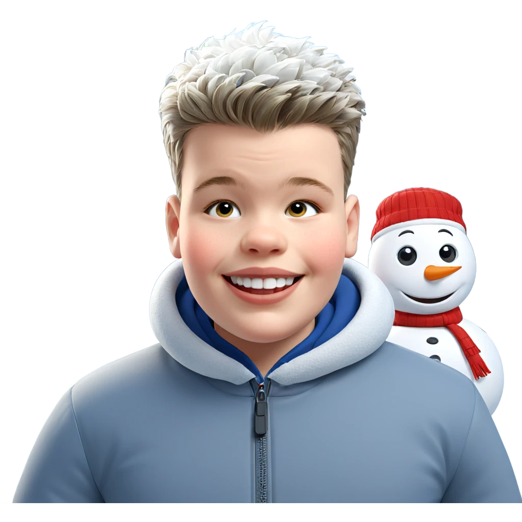 smiling boy with snowman emoji
