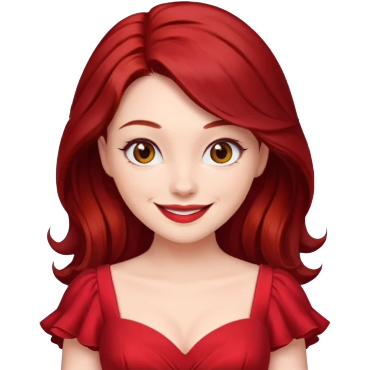 dark red hair woman in red dress flirting  emoji