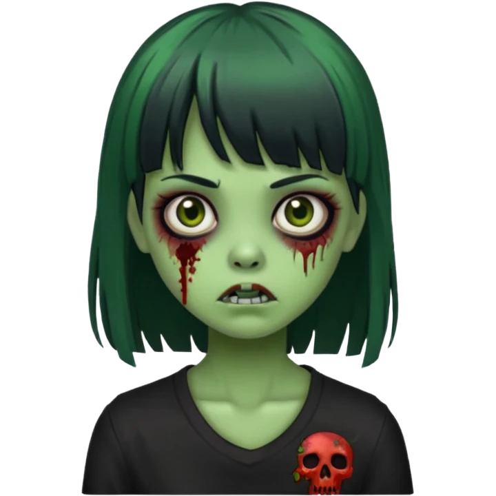 girl zombie with green skin with black hair long with bangs emoji