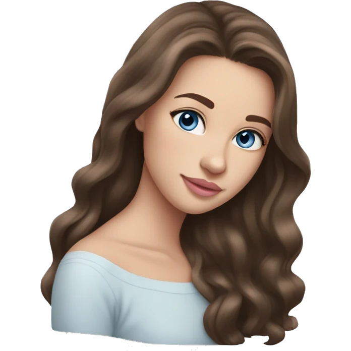 Beautiful teenage girl, long hair, brunette, Brown hair blue eyes, light pink lip color emoji