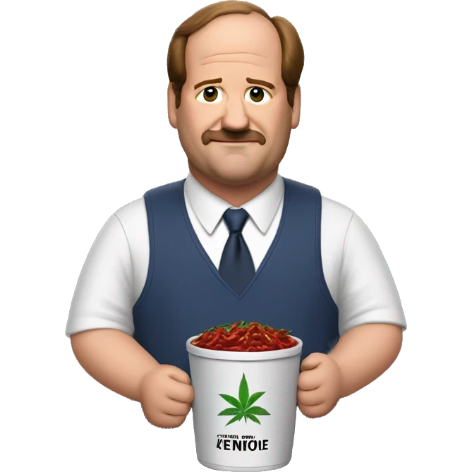 Kevin Malone with pot of famous chili emoji
