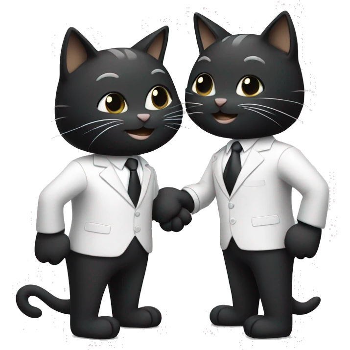 Two black color, happy cats, shaking hands in suits with headphones on.   emoji