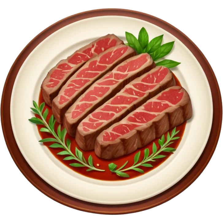 Rare steak slices on fancy plate emoji