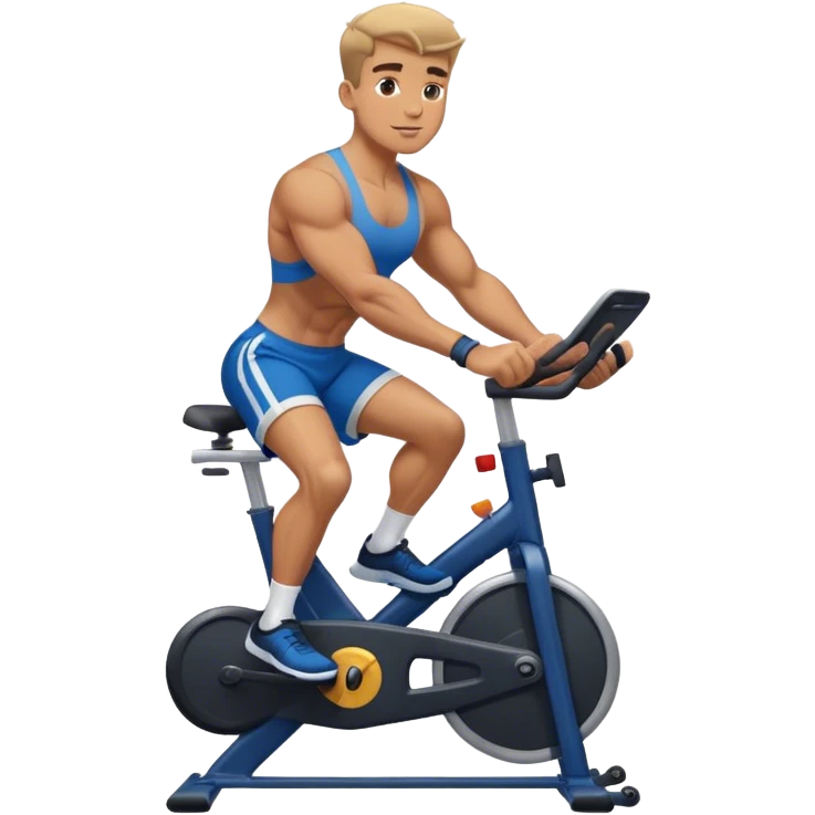 buff guy blue shorts black stationary bike emoji