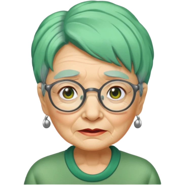 green haired grandma with wrinkles and glassess emoji