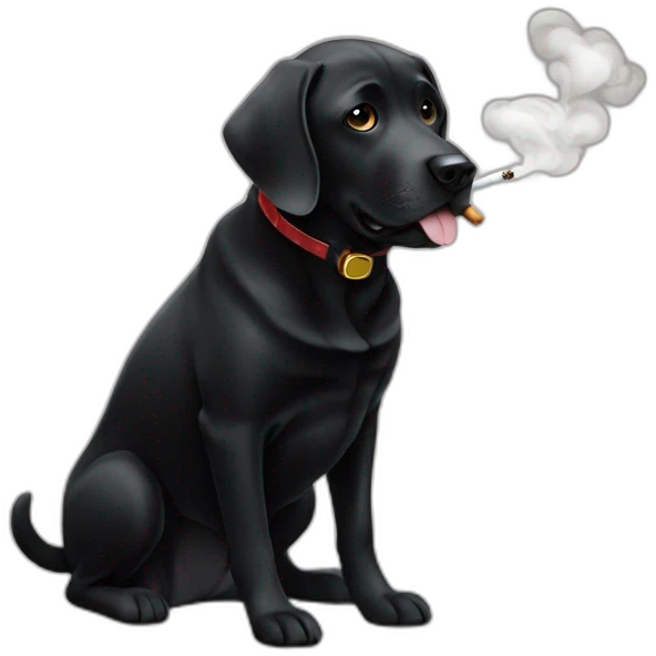 A smoking black labrador emoji