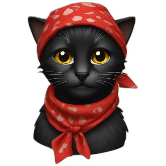 Un chat noir avec un bandana rouge emoji