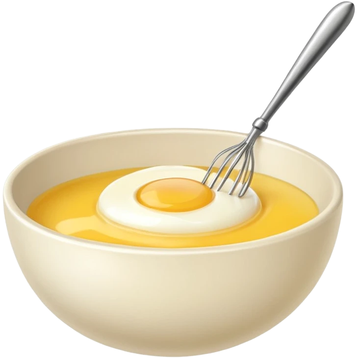 beaten egg in a bowl, There is a whisk inside the bowl. emoji