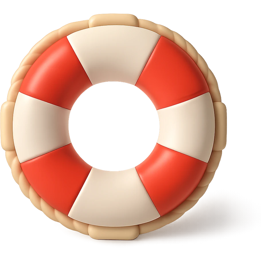 {
  "title": "3D Skeuomorphic Emoji Icon Schema",
  "type": "object",
  "properties": {
    "object": {
      "type": "string",
      "description": "Name of the object to be represented (e.g., 'money bag', 'camera', 'pizza')."
    },
    "style": {
      "type": "string",
      "enum": ["3D skeuomorphic emoji"],
      "description": "Visual style to be used for rendering."
    },
    "materials": {
      "type": "object",
      "properties": {
        "base": {
          "type": "string",
          "description": "Primary material texture, e.g., 'smooth cloth', 'metallic', 'plastic'."
        },
        "details": {
          "type": "array",
          "items": { "type": "string" },
          "description": "Secondary materials or embellishments (e.g., rope, buttons, stitching)."
        }
      }
    },
    "colors": {
      "type": "object",
      "properties": {
        "baseColor": {
          "type": "string",
          "description": "Main color of the object (e.g., '#F5DEB3' for a beige sack)."
        },
        "accentColors": {
          "type": "array",
          "items": { "type": "string" },
          "description": "Accent or highlight colors (e.g., yellow for dollar sign)."
        }
      }
    },
    "lighting": {
      "type": "object",
      "properties": {
        "type": {
          "type": "string",
          "enum": ["soft", "ambient", "studio"],
          "description": "Lighting type used to shade and define volume."
        },
        "shadows": {
          "type": "boolean",
          "description": "Indicates if soft drop shadows are used."
        }
      }
    },
    "geometry": {
      "type": "object",
      "properties": {
        "dimensionality": {
          "type": "string",
          "enum": ["3D"],
          "description": "Indicates that object is rendered in 3D."
        },
        "roundedEdges": {
          "type": "boolean",
          "description": "Indicates if object has smooth, rounded edges."
        }
      }
    },
    "expression": {
      "type": "string",
      "enum": ["playful", "realistic", "friendly"],
      "description": "Overall emotional tone of the icon."
    },
    "background": {
      "type": "string",
      "enum": ["transparent", "white", "gradient"],
      "description": "Background type for the rendered emoji."
    }
  },
  "required": ["object", "style", "materials", "colors", "lighting", "geometry", "expression", "background"]
}

lifebuoy emoji