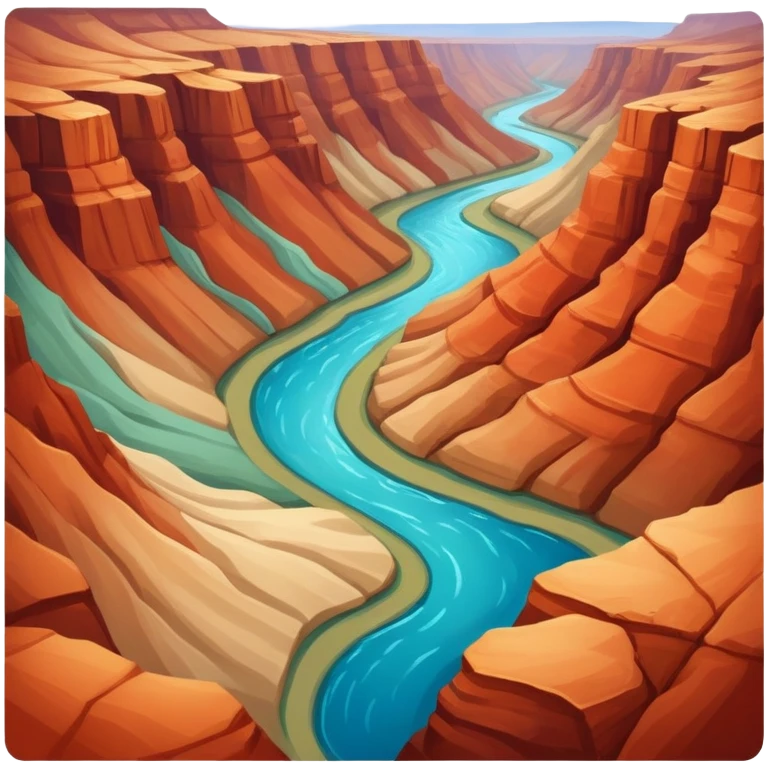 Brown and beige and red-orange canyon with blue-green river emoji