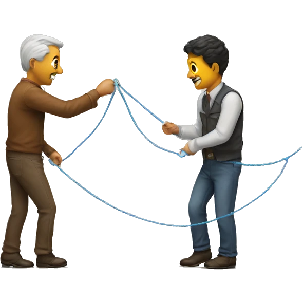 a man leads another man by a string, like a pet emoji