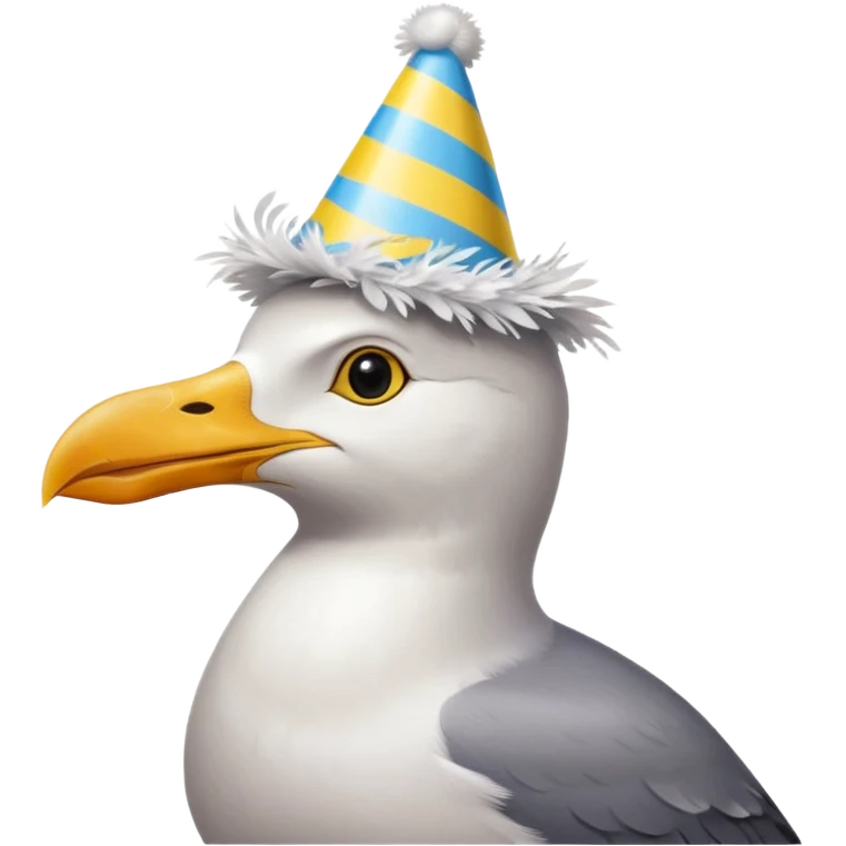 A seagull with a party hat, only the head emoji