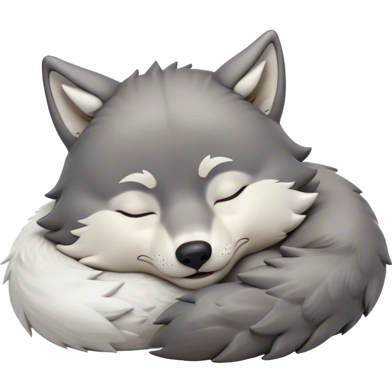 Meme-Worthy Cute Sleeping Wolf Portrait Emoji, Head resting peacefully with a contented smile, showcasing a robust build and a luxuriously soft grey and white Fur, eyes shut in a serene, restful nap, Simplified yet hilariously adorable features, highly detailed, glowing with a soft, drowsy light, high shine, relaxed and utterly lovable, stylized with an air of playful laziness, bright and heartwarming, soft glowing outline, capturing the essence of a comically sleepy wolf, so meme-worthy it feels like it could instantly become the next viral sensation of adorable slumber! emoji