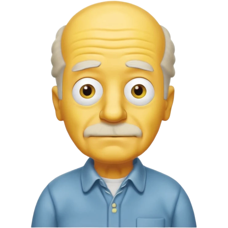 A 3D cartoon close-up portrait of an elderly yellow character styled like Grandpa Simpson, bald head with few tufts of hair, expressive wrinkles, yellow skin and shirt, Memoji-style lighting, matching Simpsons family design. emoji