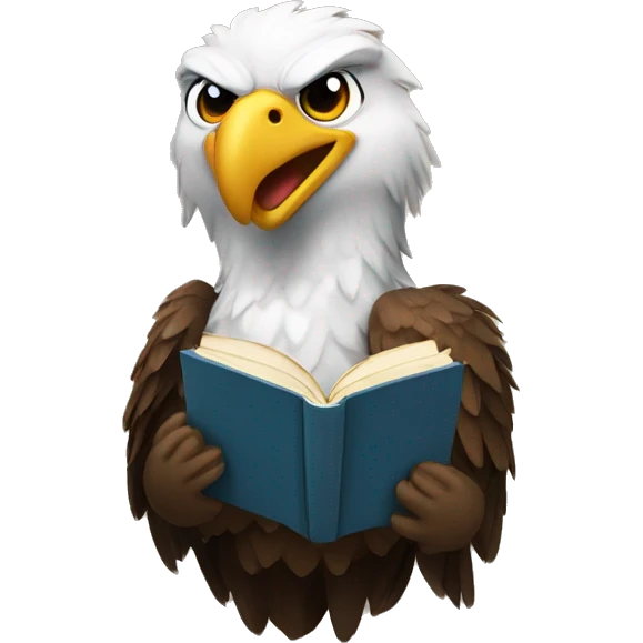 eagle reading a book with a big smile emoji