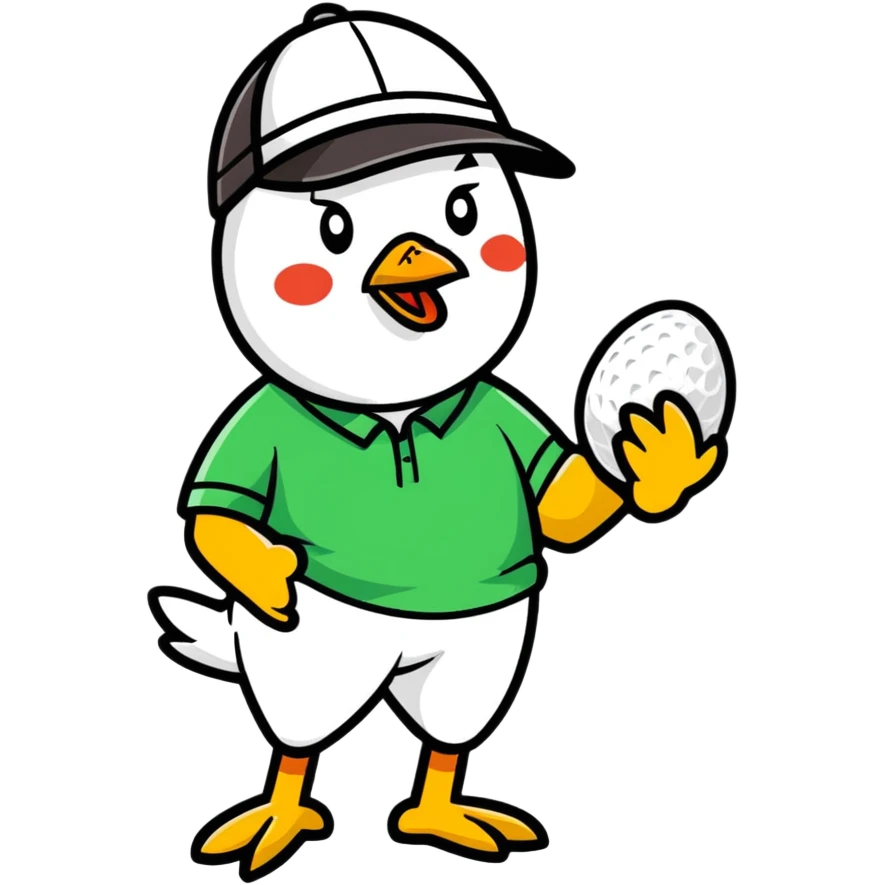 A Man wearing a golf hat holding a chicken emoji