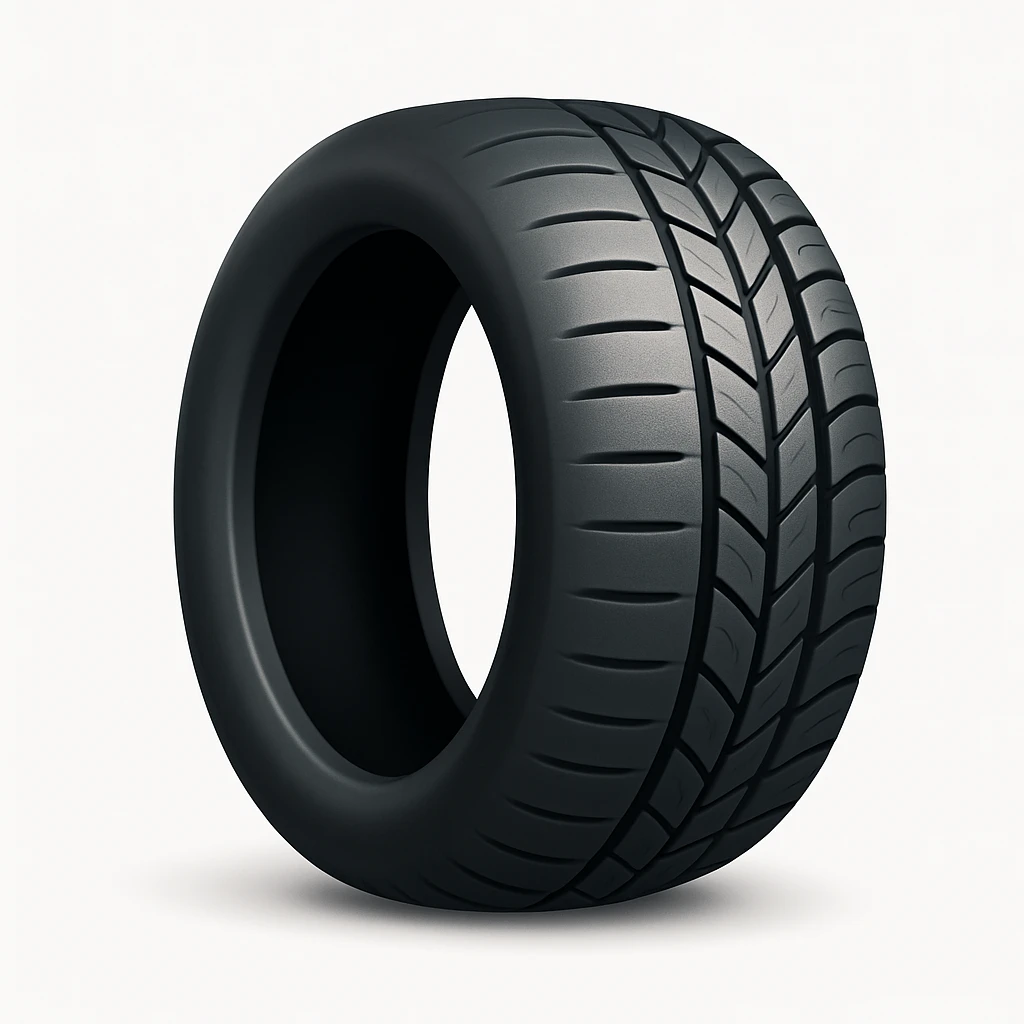 Remove the rim from the tire as shown in the reference image. Keep the iOS emoji style with 3D, shiny, smooth gradients, soft shadows, realistic tire texture, and classic emoji look unchanged. Add a soft shadow under the tire. emoji