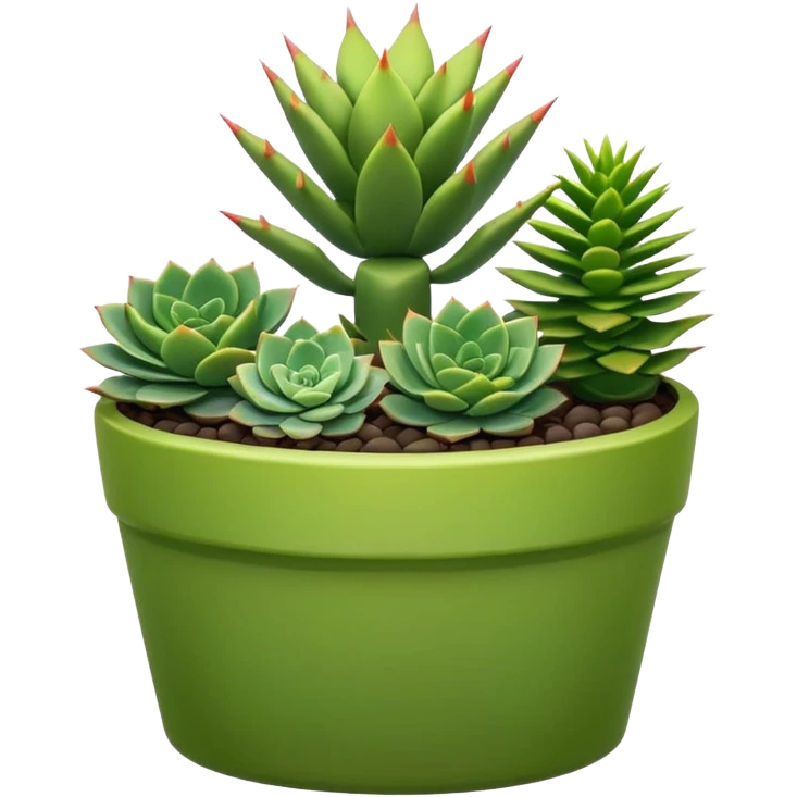 a long green planter with spiky and round succulents emoji