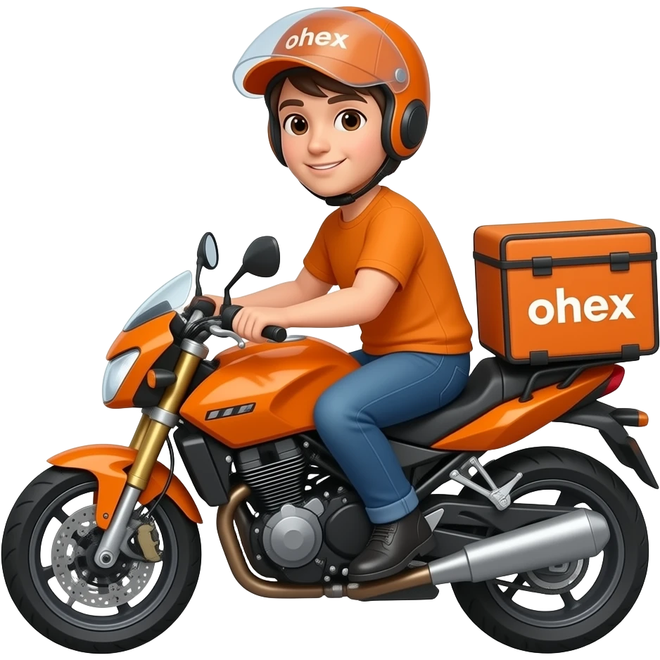 Delivery rider with color orange motorcycle emoji