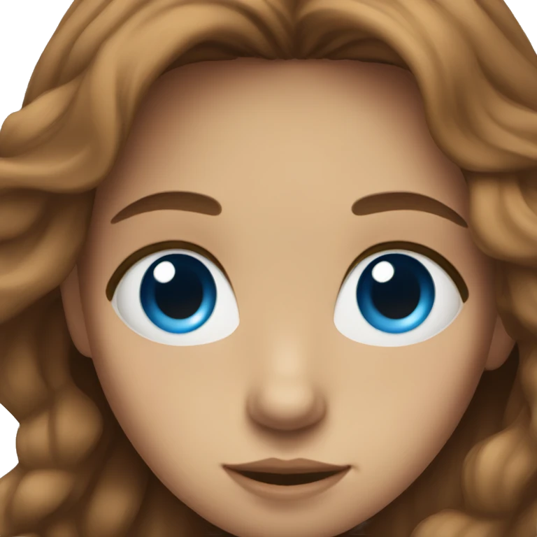 girl with long brown flowy hair, white, and bright blue eyes  emoji