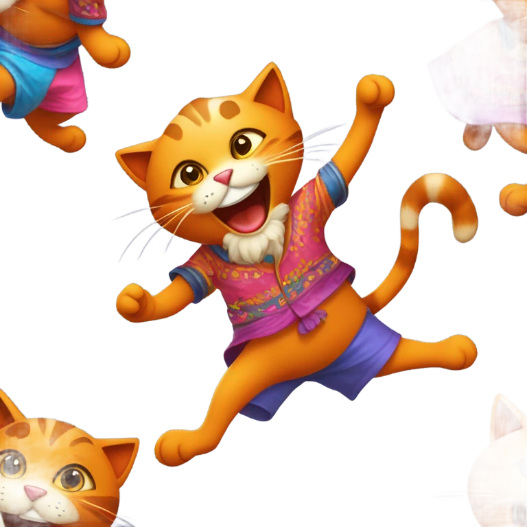 On a sunny afternoon, a cheerful cat dressed in vibrant, colorful clothing strolled through a bustling marketplace. The bright hues of its outfit caught the attention of passersby, making everyone smile. In its paws, the cat carefully carried a shiny orange, a perfect, ripe citrus fruit that seemed to glow in the sunlight. As it walked, the cat playfully danced to the rhythm of the lively music playing nearby, occasionally stopping to greet friendly faces and share a laugh. Write a story about this delightful cat's adventure in the marketplace, the reactions of the people it encounters, and the significance of the orange it carries. What surprises await the cat on this joyful day? emoji